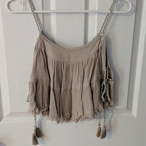 Aerie taupe boho crop top with braid details